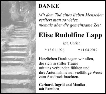 Anzeige von Elise Rudolfine Lapp von Reutlinger General-Anzeiger