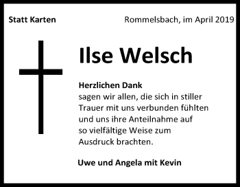 Anzeige von Ilse Welsch von Reutlinger General-Anzeiger