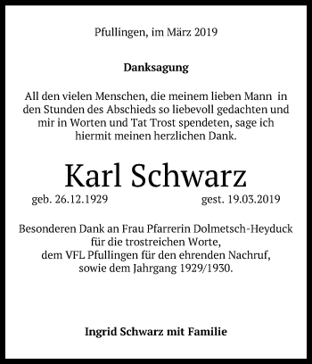 Anzeige von Karl Schwarz von Reutlinger General-Anzeiger