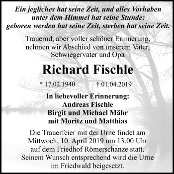 Anzeige von Richard Fischle von Reutlinger General-Anzeiger