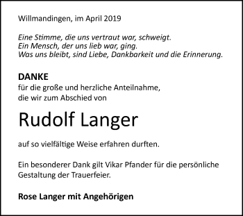 Anzeige von Rudolf Langer von Reutlinger General-Anzeiger