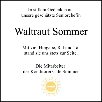 Anzeige von Waltraut Sommer von Reutlinger General-Anzeiger