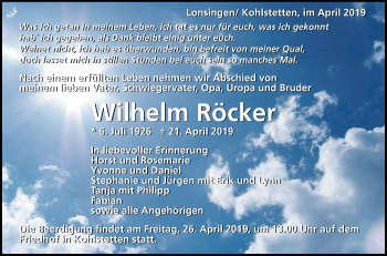 Anzeige von Wilhelm Röcker von Reutlinger General-Anzeiger