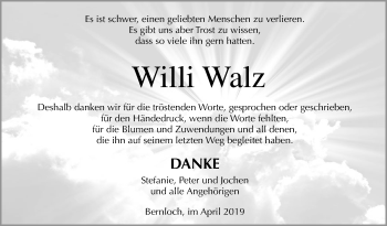 Anzeige von Willi Walz von Reutlinger General-Anzeiger