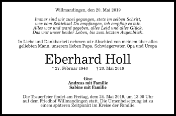 Anzeige von Eberhard Holl von Reutlinger General-Anzeiger