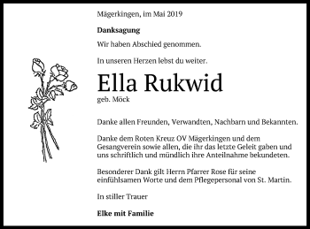 Anzeige von Ella Rukwid von Reutlinger General-Anzeiger