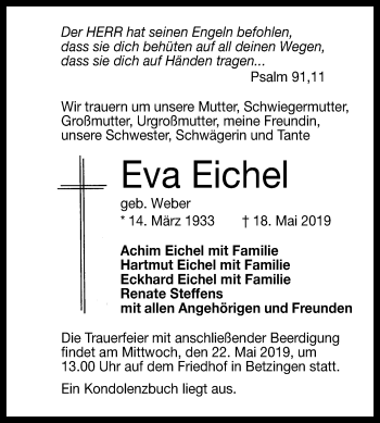 Anzeige von Eva Eichel von Reutlinger General-Anzeiger