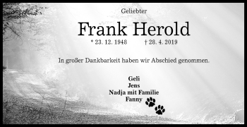 Anzeige von Frank Herold von Reutlinger General-Anzeiger