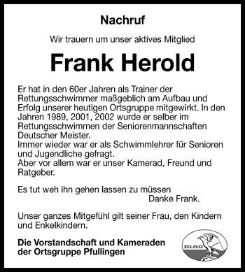 Anzeige von Frank Herold von Reutlinger General-Anzeiger