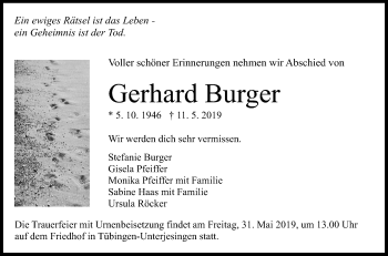 Anzeige von Gerhard Burger von Reutlinger General-Anzeiger