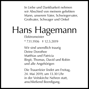 Anzeige von Hans Hagemann von Reutlinger General-Anzeiger