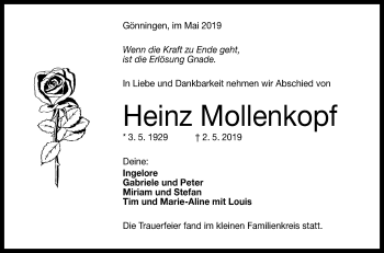 Anzeige von Heinz Mollenkopf von Reutlinger General-Anzeiger