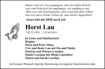 Anzeige von Horst Lau von Reutlinger General-Anzeiger