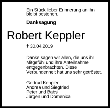 Anzeige von Robert Keppler von Reutlinger General-Anzeiger