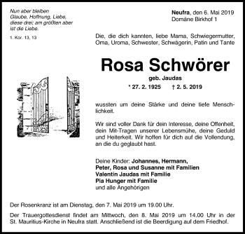 Anzeige von Rosa Schwörer von Reutlinger General-Anzeiger