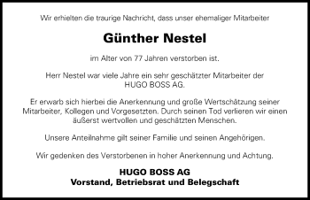 Anzeige von Günther Nestel von Reutlinger General-Anzeiger