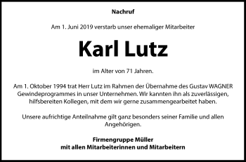 Anzeige von Karl Lutz von Reutlinger General-Anzeiger