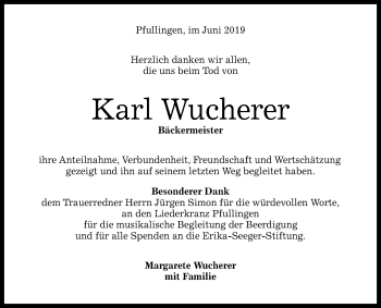 Anzeige von Karl Wucherer von Reutlinger General-Anzeiger