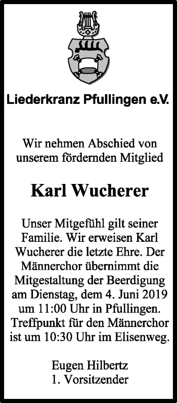 Anzeige von Karl Wucherer von Reutlinger General-Anzeiger