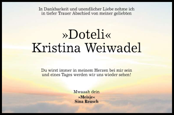Anzeige von Kristina Weiwadel von Reutlinger General-Anzeiger