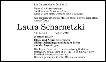 Anzeige von Laura Scharnetzki von Reutlinger General-Anzeiger