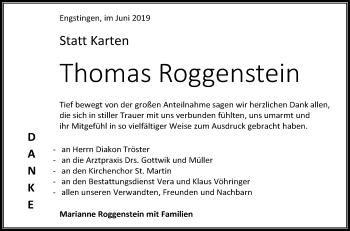 Anzeige von Thomas Roggenstein von Reutlinger General-Anzeiger