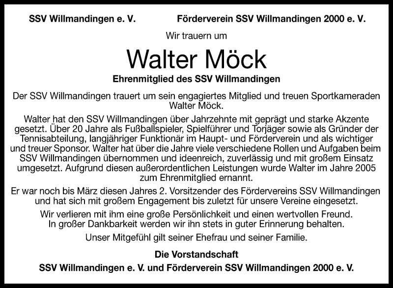  Traueranzeige für Walter Möck vom 03.06.2019 aus Reutlinger General-Anzeiger