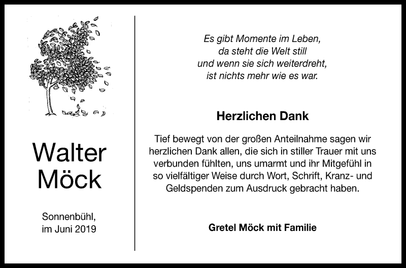  Traueranzeige für Walter Möck vom 22.06.2019 aus Reutlinger General-Anzeiger