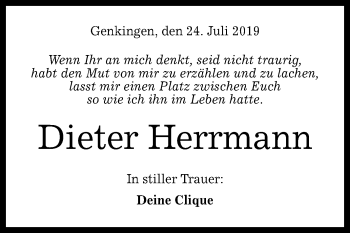 Anzeige von Dieter Herrmann von Reutlinger General-Anzeiger