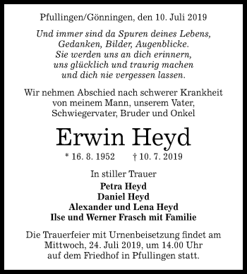 Anzeige von Erwin Heyd von Reutlinger General-Anzeiger
