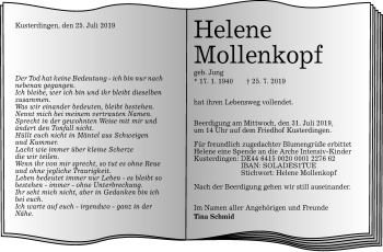 Anzeige von Helene Mollenkopf von Reutlinger General-Anzeiger