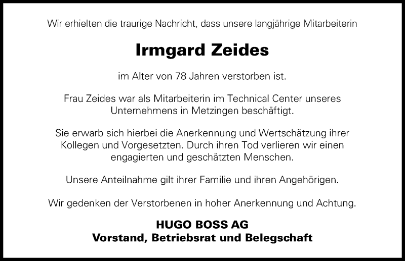  Traueranzeige für Irmgard Zeides vom 08.07.2019 aus Reutlinger General-Anzeiger