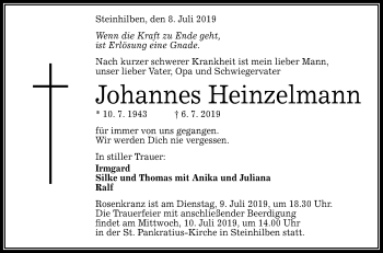 Anzeige von Johannes Heinzelmann von Reutlinger General-Anzeiger