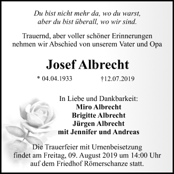Anzeige von Josef Albrecht von Reutlinger General-Anzeiger