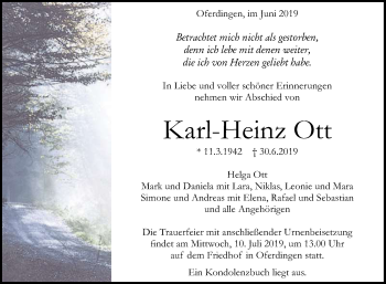 Anzeige von Karl-Heinz Ott von Reutlinger General-Anzeiger