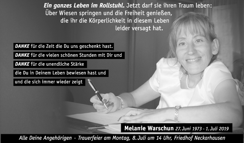  Traueranzeige für Melanie Warschun vom 06.07.2019 aus Reutlinger General-Anzeiger