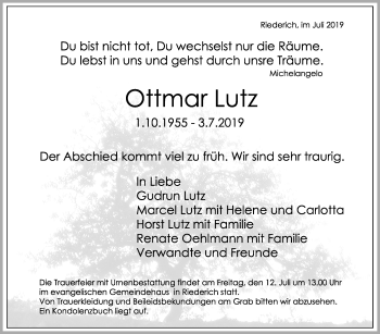 Anzeige von Ottmar Lutz von Reutlinger General-Anzeiger