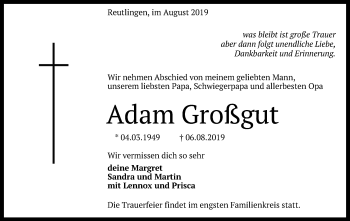 Anzeige von Adam Großgut von Reutlinger General-Anzeiger