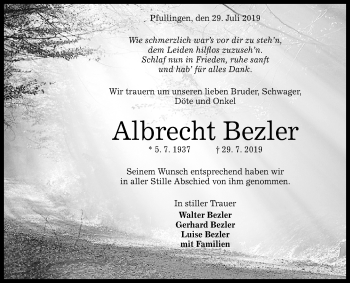 Anzeige von Albrecht Bezler von Reutlinger General-Anzeiger