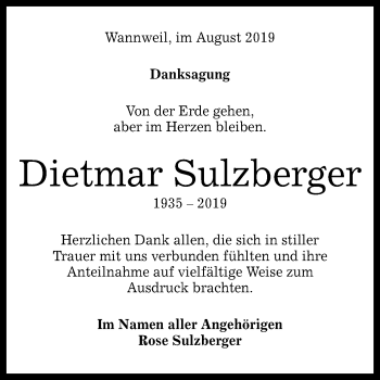 Anzeige von Dietmar Sulzberger von Reutlinger General-Anzeiger