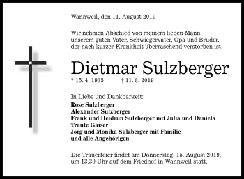 Anzeige von Dietmar Sulzberger von Reutlinger General-Anzeiger