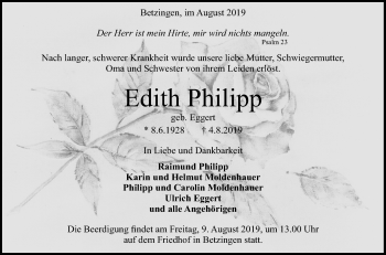 Anzeige von Edith Philipp von Reutlinger General-Anzeiger