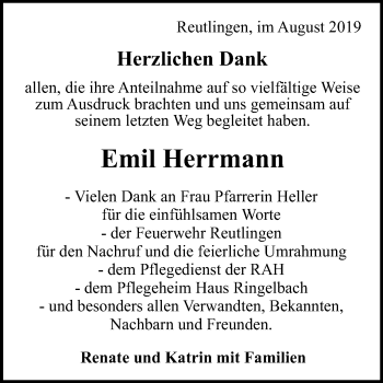 Anzeige von Emil Herrmann von Reutlinger General-Anzeiger