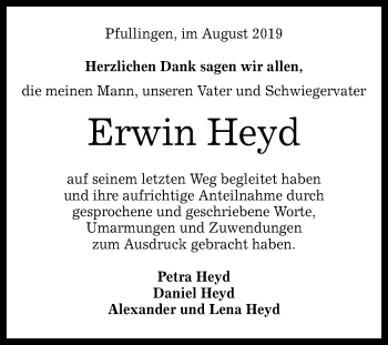 Anzeige von Erwin Heyd von Reutlinger General-Anzeiger
