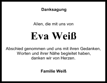 Anzeige von Eva Weiß von Reutlinger General-Anzeiger