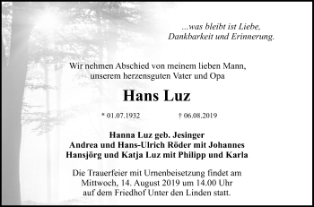 Anzeige von Hans Luz von Reutlinger General-Anzeiger