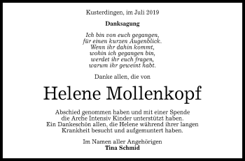 Anzeige von Helene Mollenkopf von Reutlinger General-Anzeiger