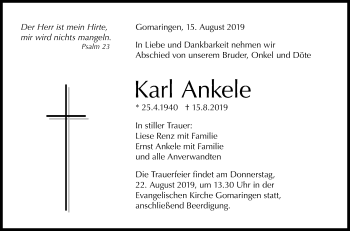 Anzeige von Karl Ankele von Reutlinger General-Anzeiger