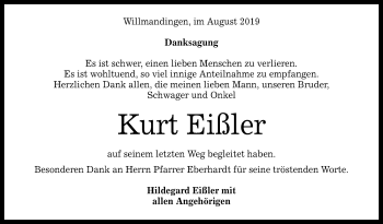 Anzeige von Kurt Eißler von Reutlinger General-Anzeiger