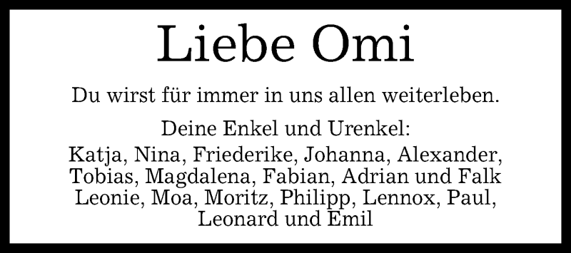  Traueranzeige für Omi  vom 03.08.2019 aus Reutlinger General-Anzeiger